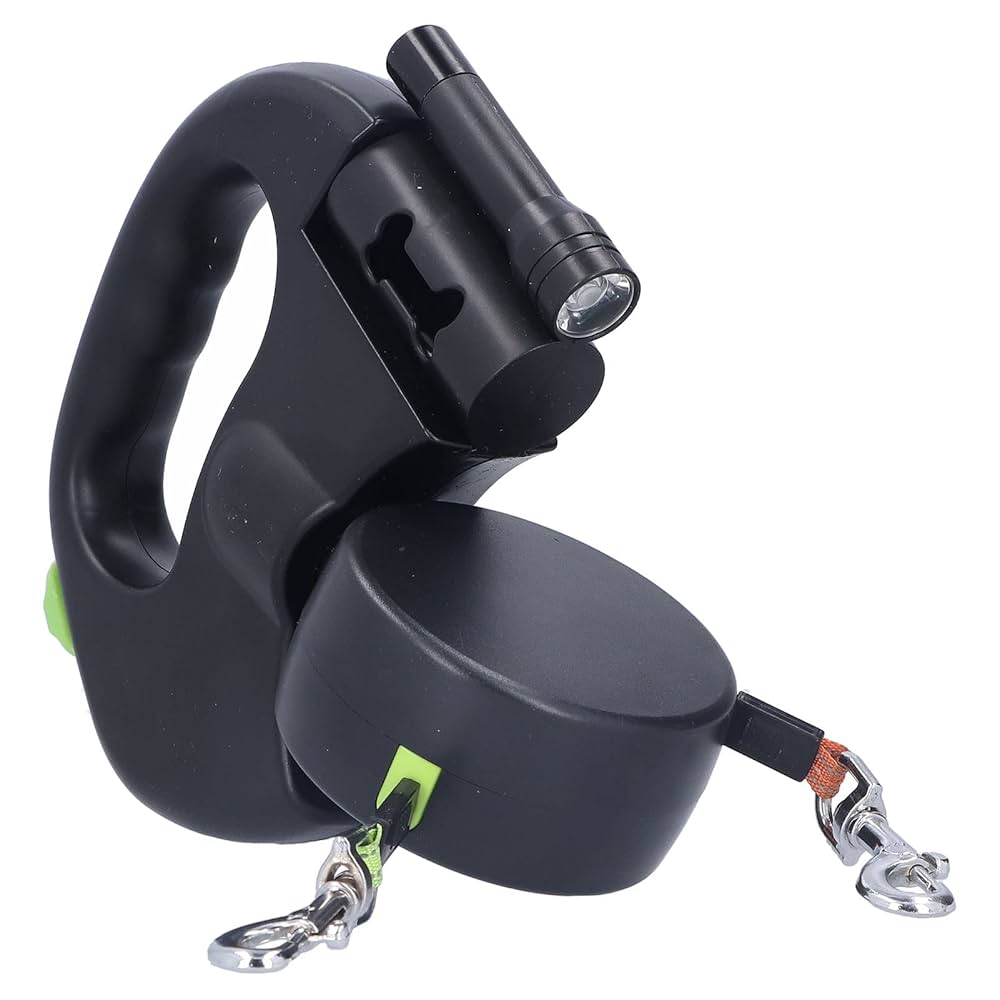 Laisse Double Rétractable 3m avec Lampe LED & Boîte à Sacs — Traction 360° pour Deux Chiens