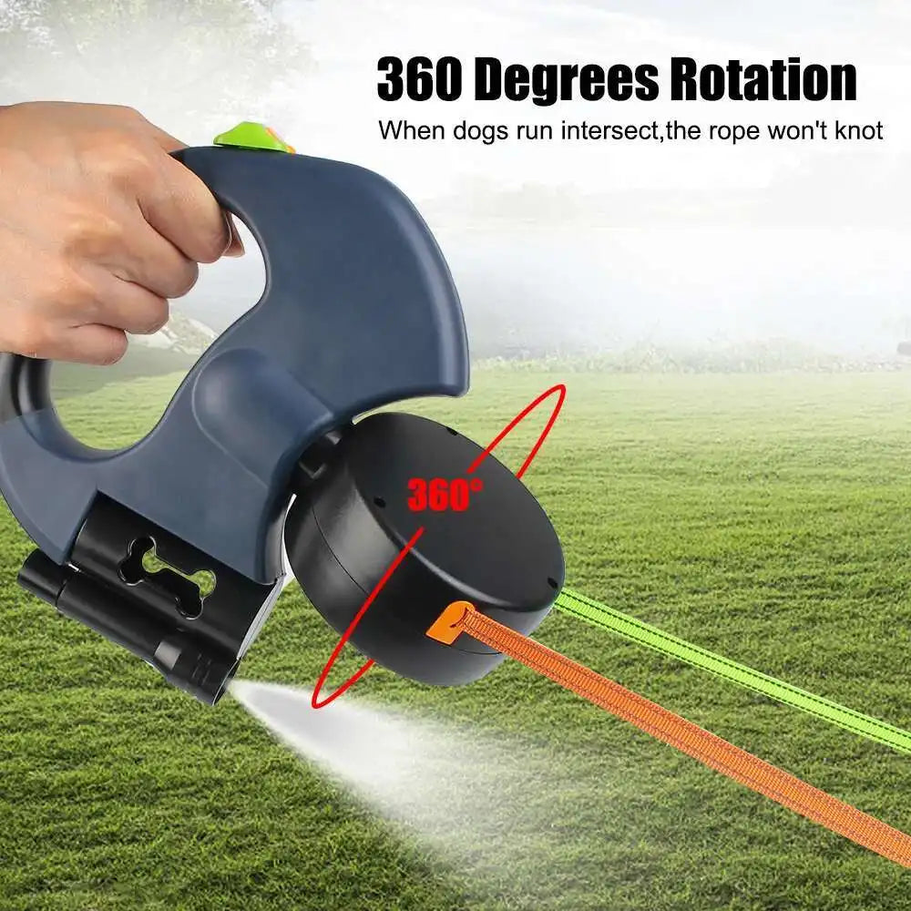 Laisse Double Rétractable 3m avec Lampe LED & Boîte à Sacs — Traction 360° pour Deux Chiens