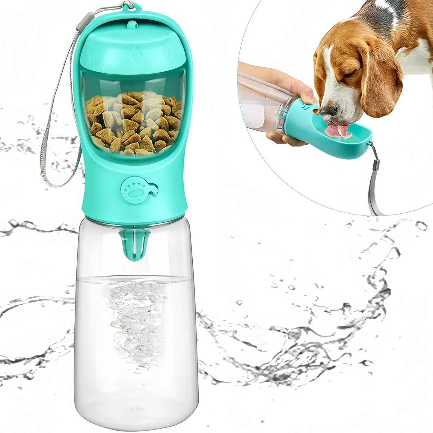 Gourde portable 2 en 1 pour chien et chat – eau & croquettes