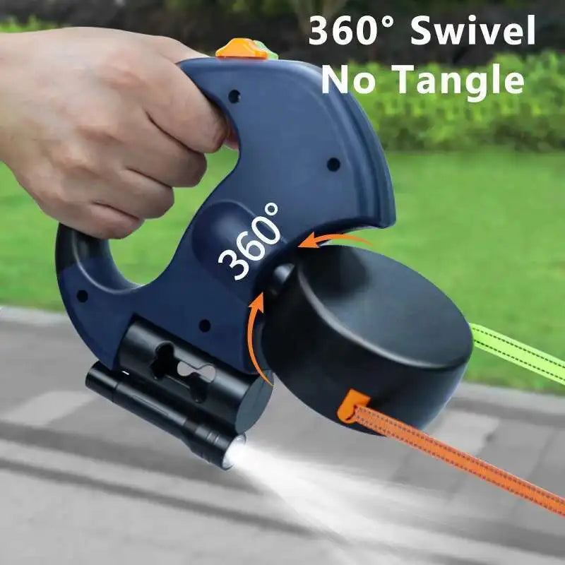 Laisse Double Rétractable 3m avec Lampe LED & Boîte à Sacs — Traction 360° pour Deux Chiens