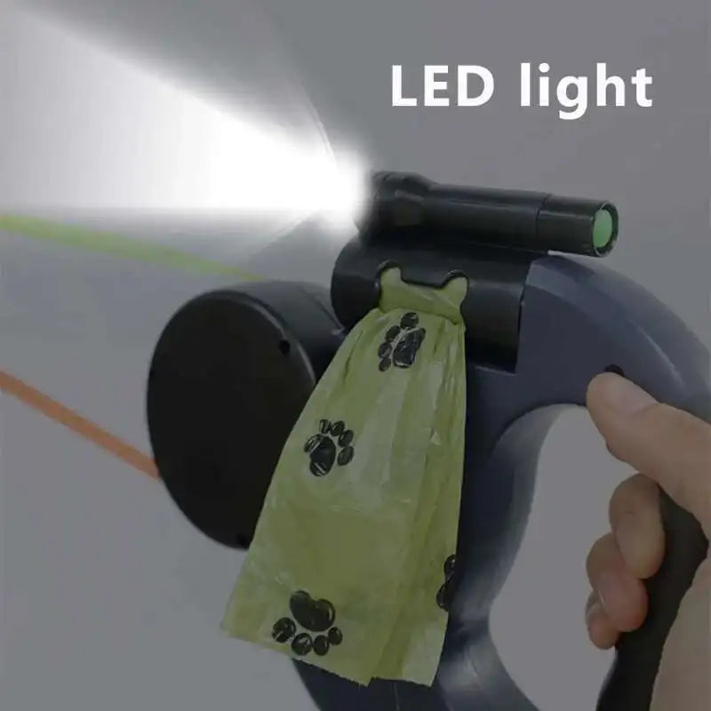 Laisse Double Rétractable 3m avec Lampe LED & Boîte à Sacs — Traction 360° pour Deux Chiens