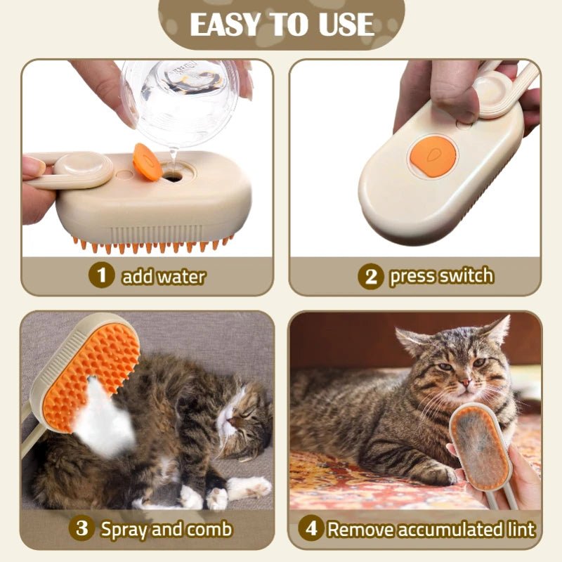 Brosse Vapeur 3-en-1 pour Chats et Chiens – Nettoyage, Massage & Soin du Poil