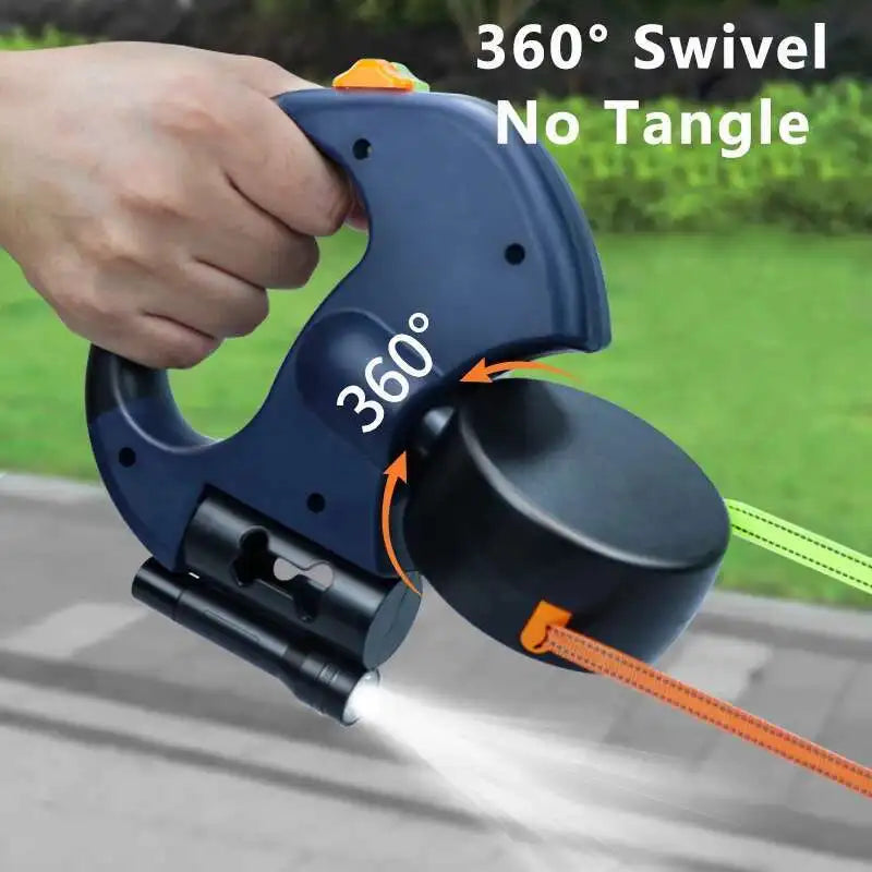 Laisse Double Rétractable 3m avec Lampe LED & Boîte à Sacs — Traction 360° pour Deux Chiens