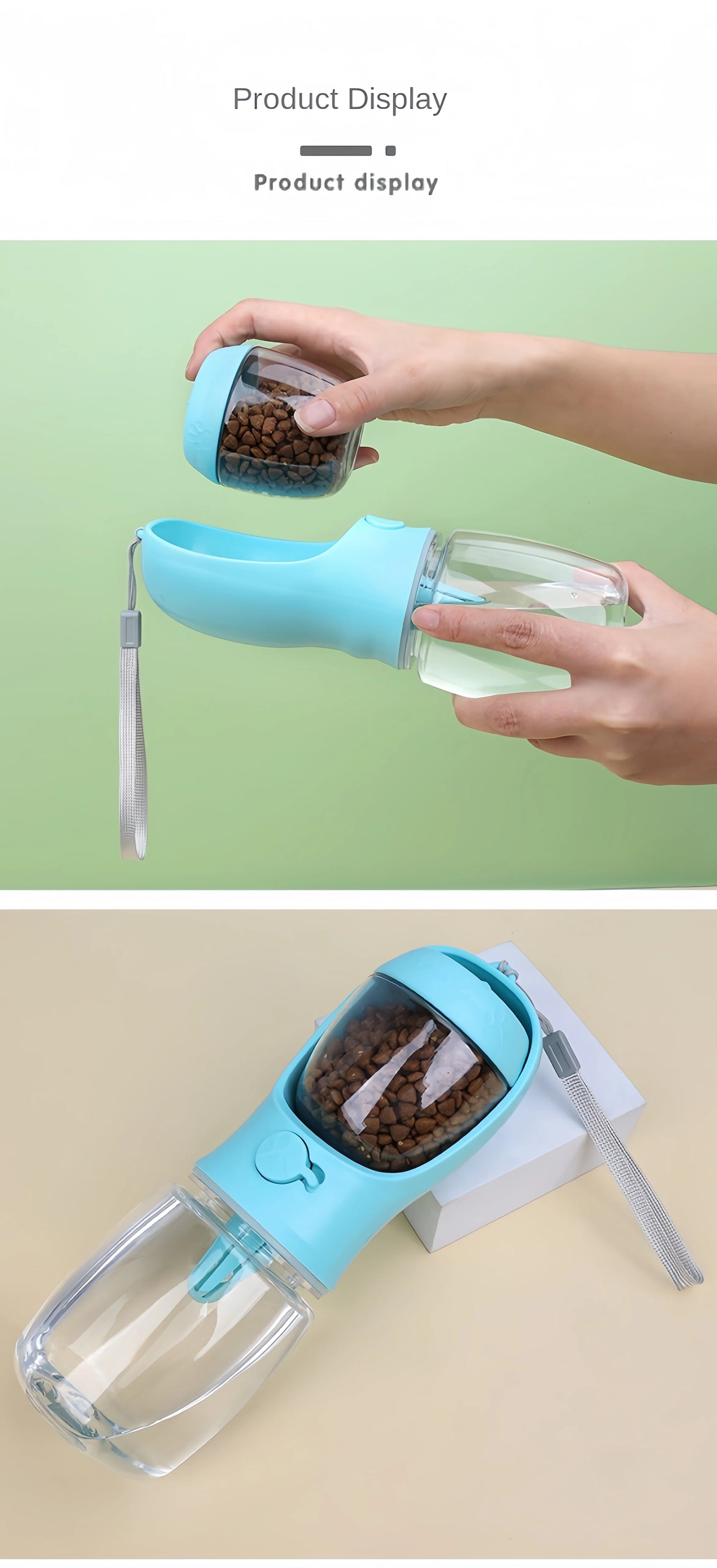 Gourde portable 2 en 1 pour chien et chat – eau & croquettes