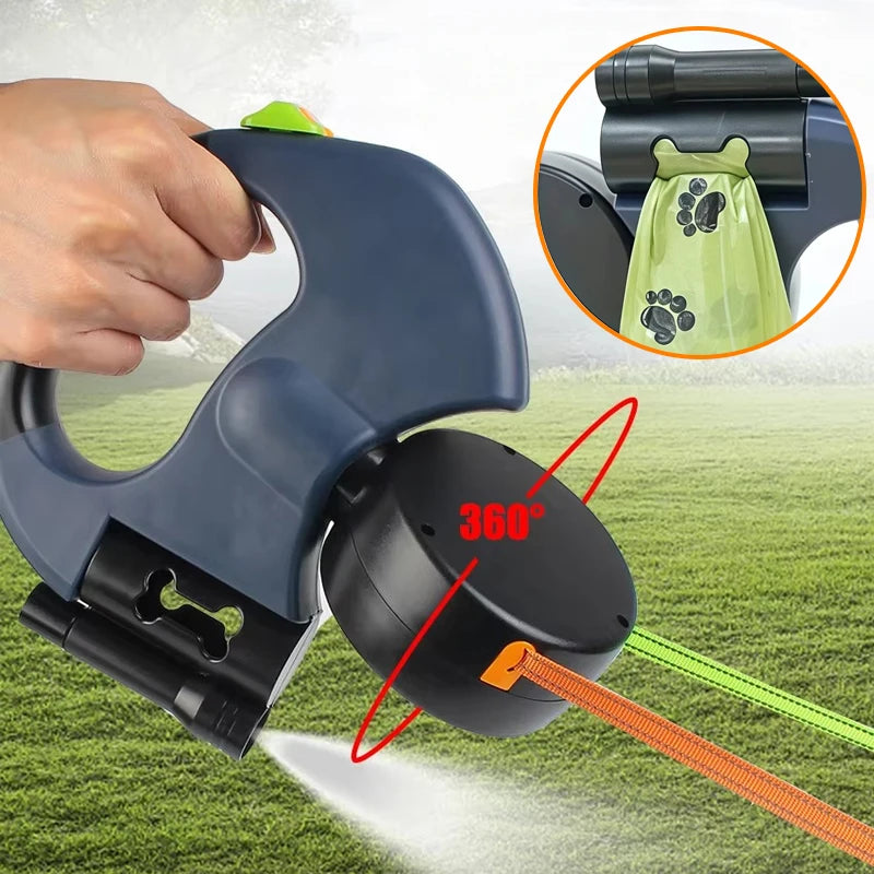 Laisse Double Rétractable 3m avec Lampe LED & Boîte à Sacs — Traction 360° pour Deux Chiens