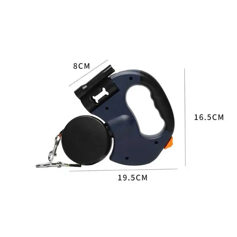 Laisse Double Rétractable 3m avec Lampe LED & Boîte à Sacs — Traction 360° pour Deux Chiens