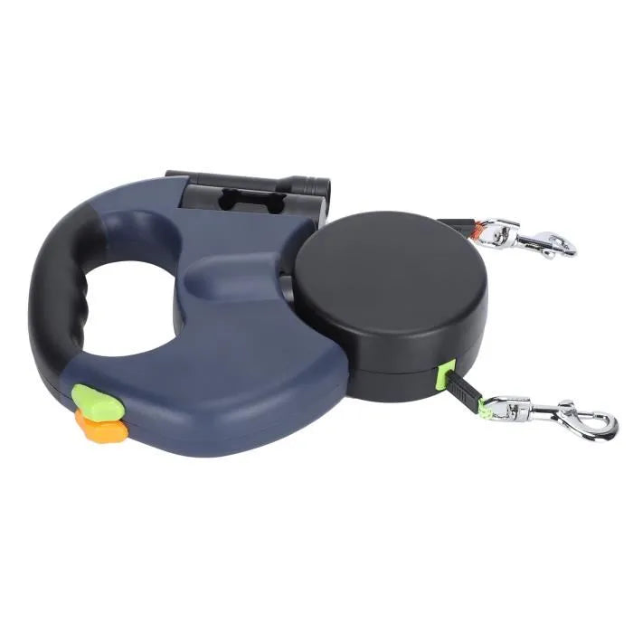 Laisse Double Rétractable 3m avec Lampe LED & Boîte à Sacs — Traction 360° pour Deux Chiens