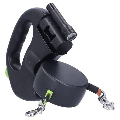 Laisse Double Rétractable 3m avec Lampe LED & Boîte à Sacs — Traction 360° pour Deux Chiens
