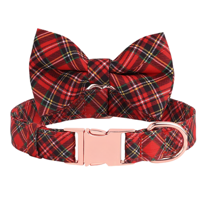 Collier de Noël Chic pour Chien – Motif Carreaux Rouges et Nœud Décoratif