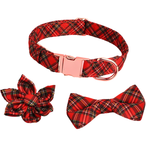 Collier de Noël Chic pour Chien – Motif Carreaux Rouges et Nœud Décoratif