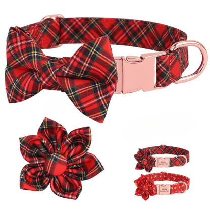 Collier de Noël Chic pour Chien – Motif Carreaux Rouges et Nœud Décoratif