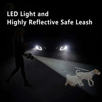 Laisse Double Rétractable 3m avec Lampe LED & Boîte à Sacs — Traction 360° pour Deux Chiens