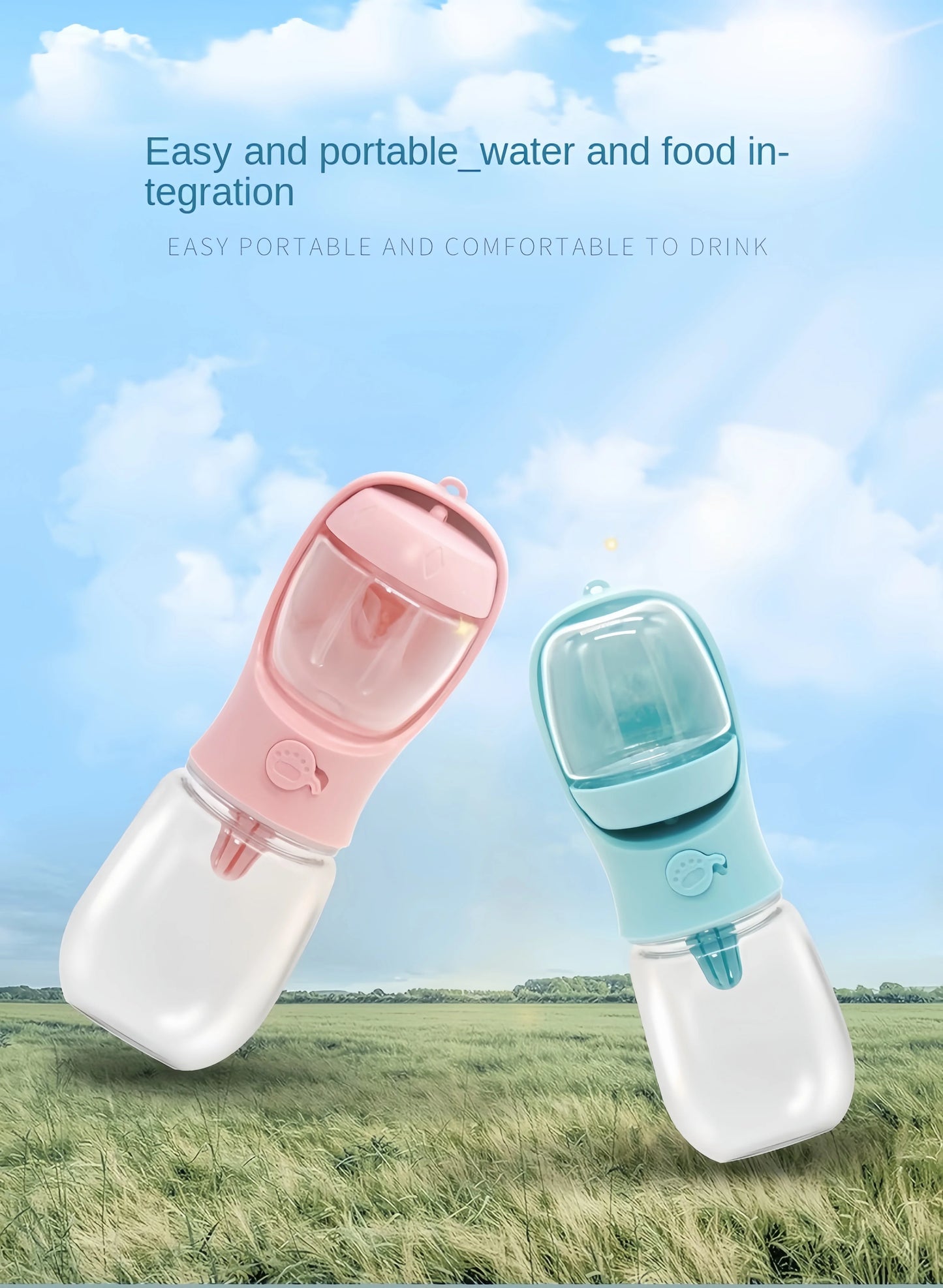Gourde portable 2 en 1 pour chien et chat – eau & croquettes