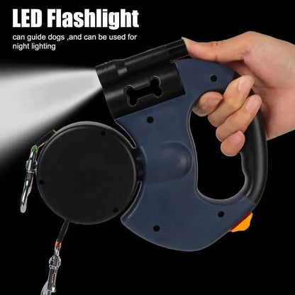 Laisse Double Rétractable 3m avec Lampe LED & Boîte à Sacs — Traction 360° pour Deux Chiens