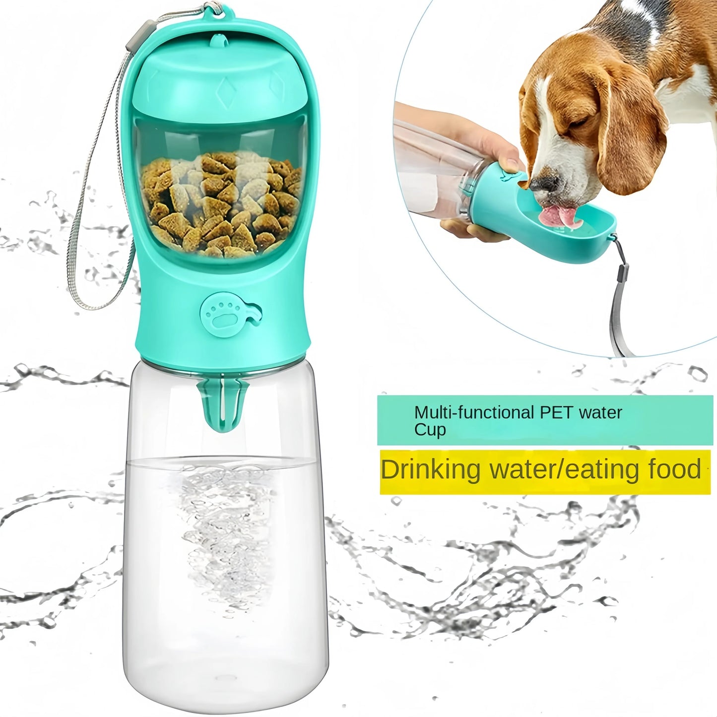 Gourde portable 2 en 1 pour chien et chat – eau & croquettes