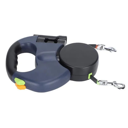 Laisse Double Rétractable 3m avec Lampe LED & Boîte à Sacs — Traction 360° pour Deux Chiens